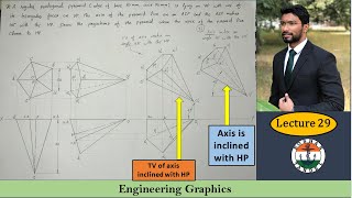 Lecture 29 Pentagonal Pyramid  Projections of Solid  Axis Inclination with HP Two Cases [upl. by Annawik]