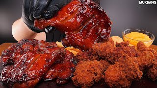 ASMR MUKBANG  BBQ Chicken amp Hot Fried Chicken Eating 자메이카 통다리구이 핫후라이드 치킨 치즈볼 감자튀김 소스 듬뿍 먹방 [upl. by Ahsiemac430]