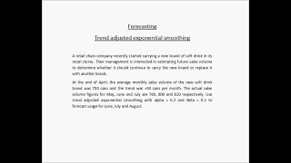 Forecasting  Trend adjusted exponential smoothing  Example 3 [upl. by Caye800]