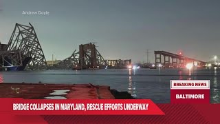 Maryland bridge collapses after ship strikes it search for survivors underway [upl. by Belshin891]