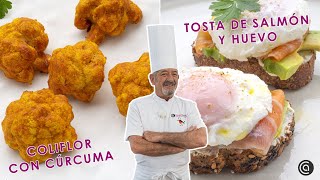 Coliflor asada con cúrcuma 🍴​ Tosta de salmón aguacate y huevo ​🥑​🥚​ con ARGUIÑANO [upl. by Sidman]