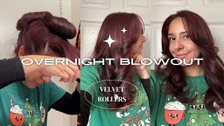 OVERNIGHT BLOWOUT  HEATLESS CURLS USING VELVET RODS [upl. by Tzong]