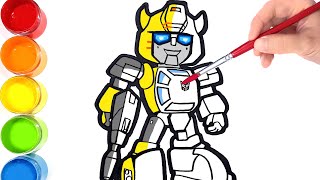 How to Draw and Color Transformers Bumblebee for kids  Learn Colors [upl. by Cathey]