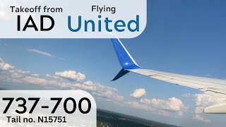 United Airlines 737700 Takeoff from Washington DC IAD [upl. by Nylyoj]