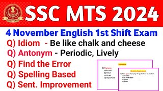 4 November English 1st Shift Exam  SSC MTS Exam Analysis 2024  SSC MTS Practice Set [upl. by Bum]