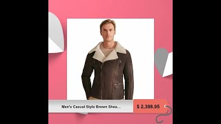 Mens Casual Style Brown Shearling Leather Wool Lined Aviator Jacket [upl. by Redlac]