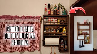 Especiero de madera para la cocina con porta rollo de servitoallas [upl. by Nauj]