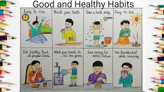 Good and Healthy Habits drawing l Good Habits chart drawing for school project [upl. by Aneeb]