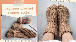 Beginner Friendly Crochet Slipper Socks  quick project [upl. by Ellevehc]