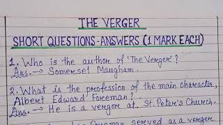 THE VERGER  20 VERY SHORT TYPE QAns  Alt English  Class  12 [upl. by Fenny]