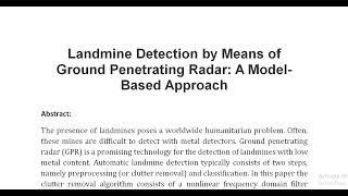 Landmine Detection by Means of Ground Penetrating Radar A Model Based Approach [upl. by Allred]