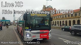 Line XC Ride Iveco Urbanway 18 HYBRID to Kačerov C [upl. by Aissela]