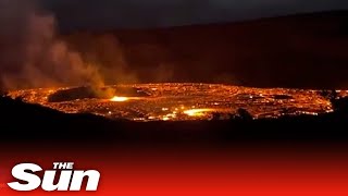 Timelapse shows lava flowing from Volcano on Kilauea as activity resumes [upl. by Eaver]