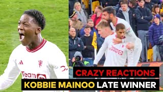 Crazy celebration to Kobbie Mainoo last minute goal vs Wolves [upl. by Greenfield]