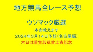 地方競馬（名古屋競馬）全レース予想！ウソマック厳選本命教えます！２０２４年３月１４日予想！本日は重賞若草賞土古記念！ [upl. by Eylatan]