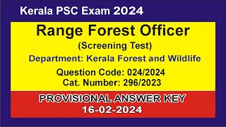 Range Forest Officer Screening Test Kerala Forest and Wildlife Provisional Answer Key 16022024 [upl. by Wells]