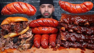 ASMR NO TALKING BBQ RIBS SMOKED BEEF BRISKET SAUSAGE AND FRIES MUKBANG [upl. by Juetta]