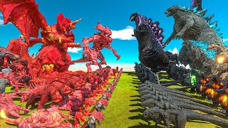 Team SHIN GODZILLA x GODZILLA 2014 VS Team Red Destoroyah x Colossal Titan  Animal Battle Simulator [upl. by Katt]