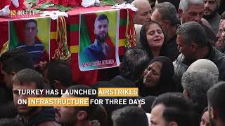 People in Syria’s Qamishli bid farewell to 6 victims of Turkish strikes [upl. by Zerat]