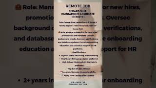 CedarsSinai Remote Job Onboarding Associate Remote customerservice remotejobshiringnow2024 [upl. by Barbarese]