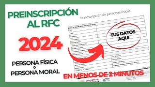 PREINSCRIPCIÓN al RFC  Trámite actualizado SAT 2024 [upl. by Nnylyoj292]