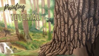 How to paint a detailed TREE BARK  Easy Tree Trunk Painting Tutorial [upl. by Eelsnia990]