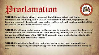 Proclamation on Developmental Disabilities Awareness Month [upl. by Wilscam949]