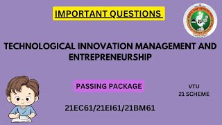 Technological Innovation Management and Entrepreneurship VTU  21 Scheme Important Questions 21EC61 [upl. by Napier788]