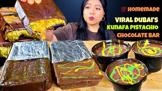 ASMR EATING VIRAL DUBAI KUNAFA PISTACHIO CHOCOLATE BAR  TRYING HOMEMADE VIRAL DUBAI CHOCOLATE 😂 [upl. by Cointon]