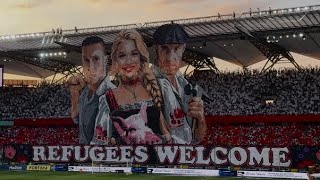 “Refugees welcome” oprawa Legii w meczu z Zagłębiem  “Cała Polska śpiewa z nami w z uchodźcami” [upl. by Anehsat]