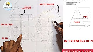 INTERPENETRATION AND CURVE OF INTERSECTION OF TRUNCATED CONE AND CYLINDER WITH THE DEVELOPMENT [upl. by Nyved966]