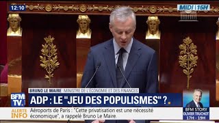 Privatisation dADP Le Maire estime que quotla démocratie participative na jamais été aussi menacéequot [upl. by Zahara582]