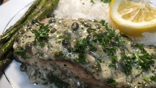 Seared Salmon with a Lemon Caper Sauce Super easy recipe [upl. by Nnyleuqaj625]