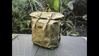 Create a backpack using vegetable tanned leather and oil wax canvasbagmaking bag [upl. by Aitekram]