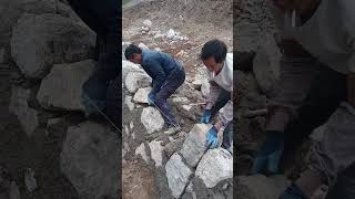 Stone retaining wall construction process [upl. by Idnib276]