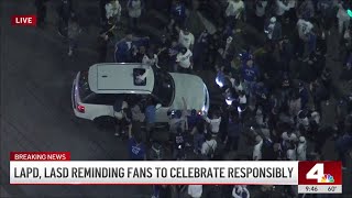 Large police presence in LA as Dodger fans celebrate World Series win [upl. by Jacobson]