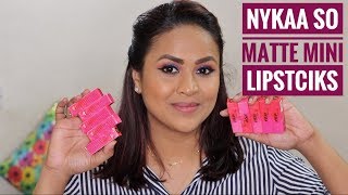 Nykaa So Matte Mini Lipsticks Swatches amp Review  10 SHADES [upl. by Ihsir450]