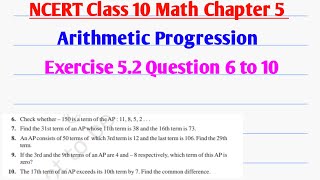 NCERT Class 10 Math Chapter 5 Exercise 52 Question 6 to 10Arithmetic ProgressionsMDA Classes [upl. by Mariette641]