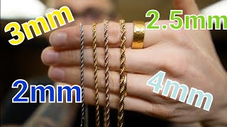 2mm 3mm amp 4mm ROPE CHAINS  Gold Jewelry Sizing [upl. by Arsi]