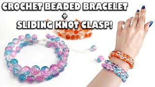 Crochet Beaded Bracelet  Sliding Knot Clasp Tutorial For Absolute Beginners [upl. by Htelimay]