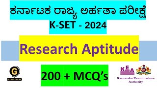 Karnataka SET2024 200  MCQs on Research Aptitude 200  ರಿಸರ್ಚ್ ಆಪ್ಟಿಟ್ಯೂಡ್ ಕುರಿತು MCQs [upl. by Ahsiki]