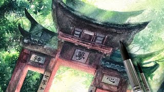 Painting Spirited Away Gate in Watercolor  Studio Ghibli [upl. by Morse]