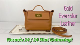 Hermès 2424 Mini Gold Evercolor Leather with Gold Hardware [upl. by Nillok]