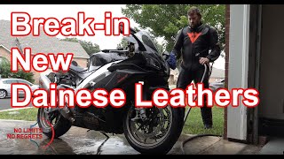 How to BREAK IN Motorcycle LEATHERS Suit for New Dainese Motorcycle Suit 1 Piece [upl. by Josiah]