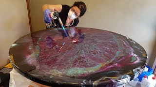 Epoxy Resin Table Top Step by stepDual Heat action DIYDemo [upl. by Otrevlig323]