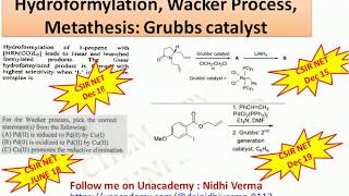 Hydroformylation Wacker Process Metathesis Grubbs catalyst [upl. by Sell835]