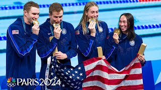 Team USA GETS THE JOB DONE in 4x100 mixed relay behind world record effort  Paris Olympics [upl. by Alleroif]