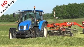 Raking the grass  New Holland T5050  Fella TS 1402  Ooievaars  Klarenbeek  Netherlands  2015 [upl. by Estella845]