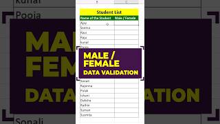 Data validation in excel 👉Male  Female Data validation excelshorts exceltricks exceltips excel [upl. by Terry]