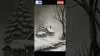 Pencil drawing landscape of winter snowfall view shorts  shortsyoutube [upl. by Heater]